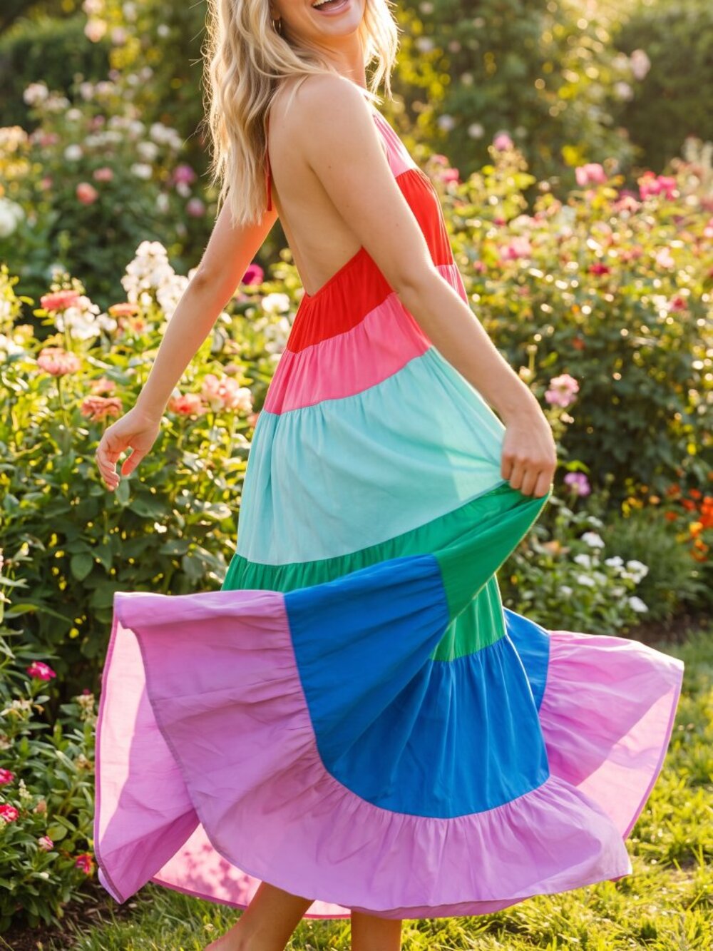 NEW PRODUCTS ONLY - Women Maxi Color block Dress - Picture 3 of 7